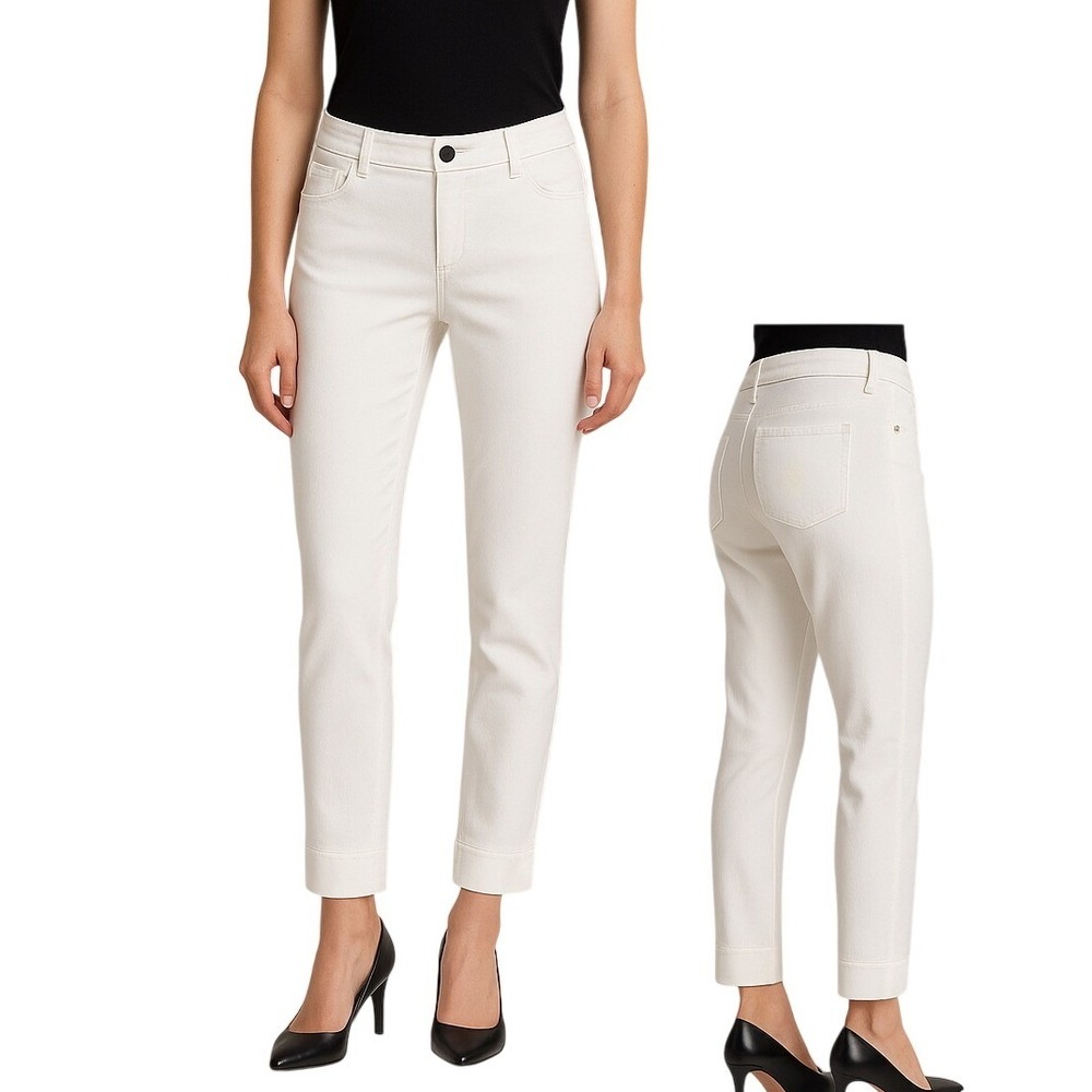 St‎ John Caviar White Ankle Pants 8 Pique Knit Stretch Womens Cropped Trousers
